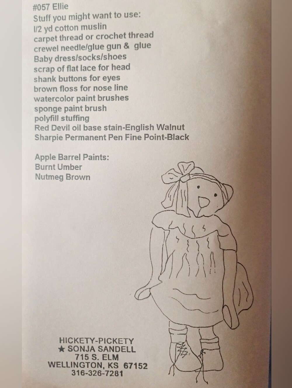 Handmade Vintage-Style Rag Bear Doll Pattern, - Picture 2 of 2